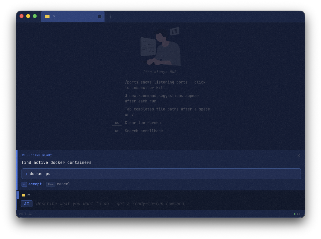 NL mode turning "find active docker containers" into docker ps, waiting for accept or cancel