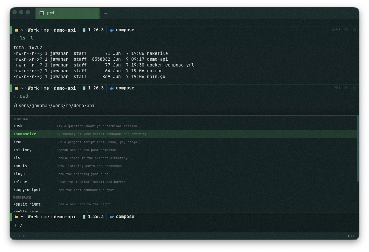 Suggestion chips proposing git add commands after running git status